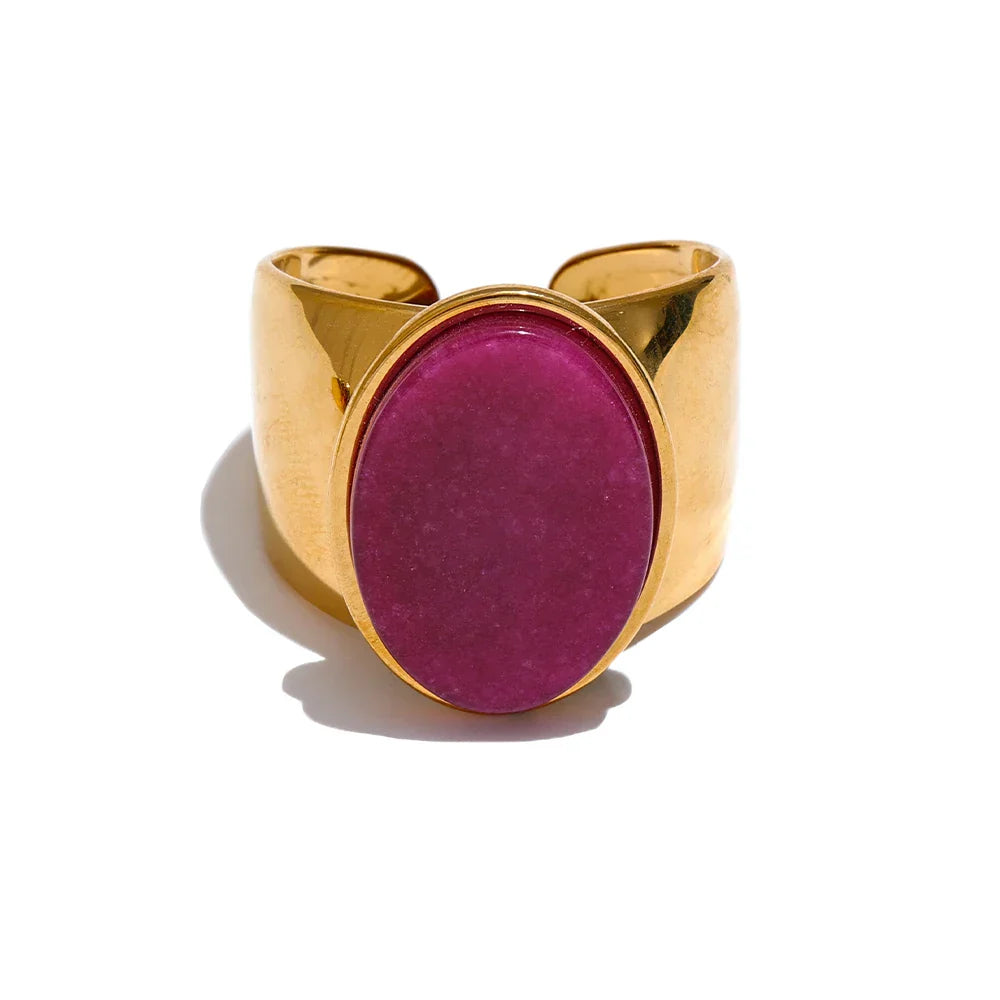 Wide PVD Plated Stone Ring for Stylish Look