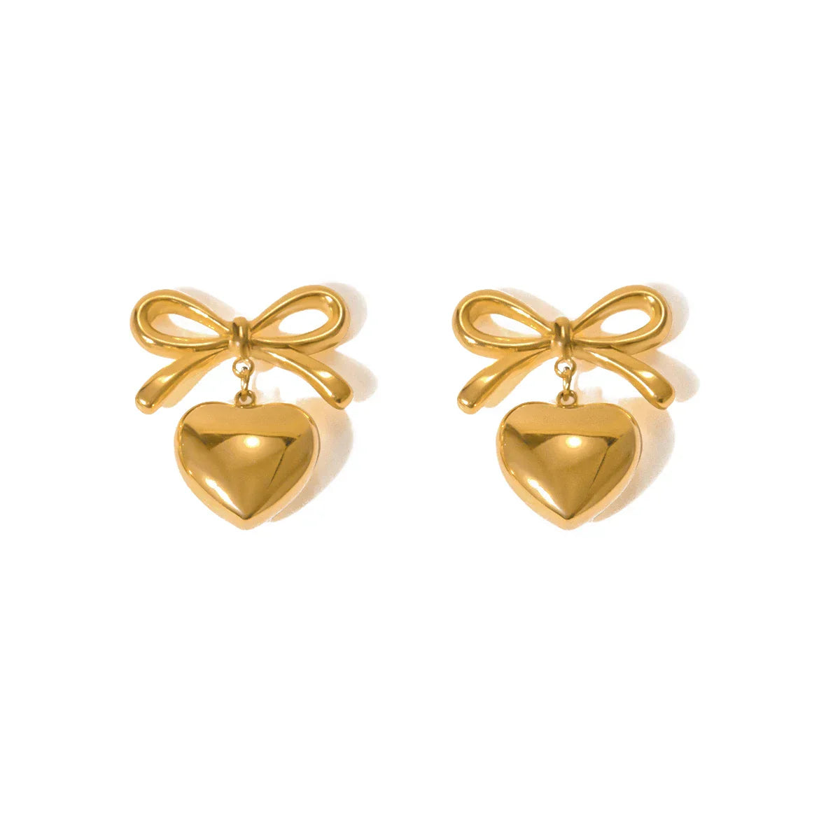 Gold Plated Heart Shaped Dangle Earrings with Zirconia