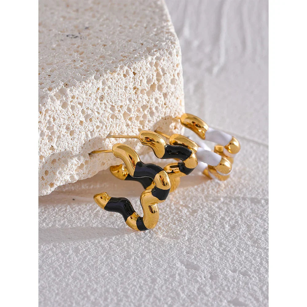 Enamel Flower Huggie Hoop Earrings