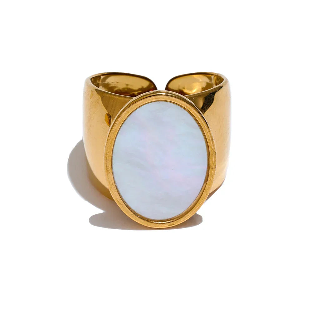 Wide PVD Plated Stone Ring for Stylish Look