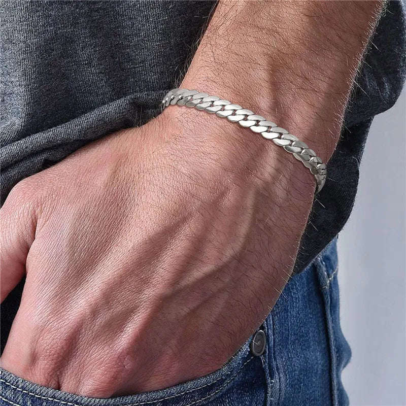 Sleek Stainless Steel Cuban Chain Bracelet