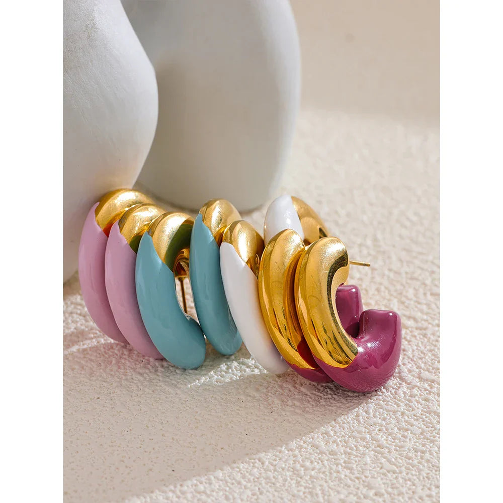 Colorful Enamel Huggie Earrings for Daily Wear