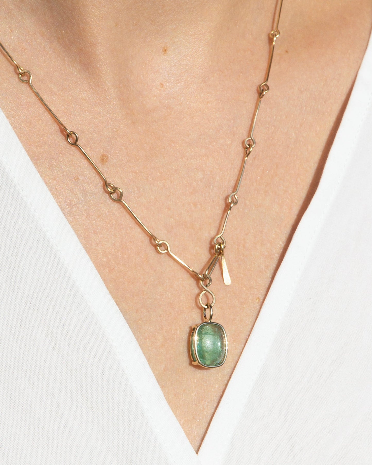 14K Tourmaline Bone Chain Pendant