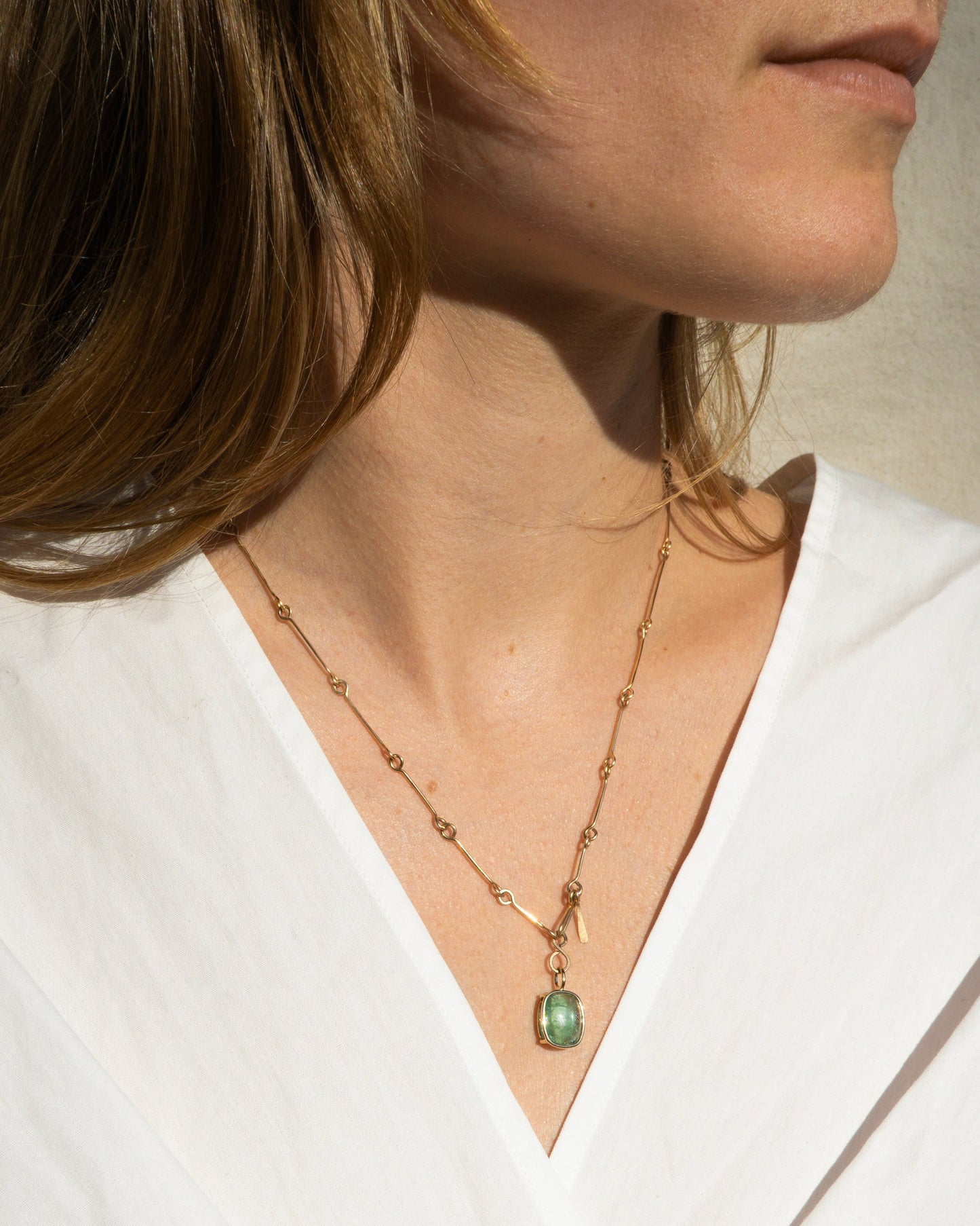 14K Tourmaline Bone Chain Pendant