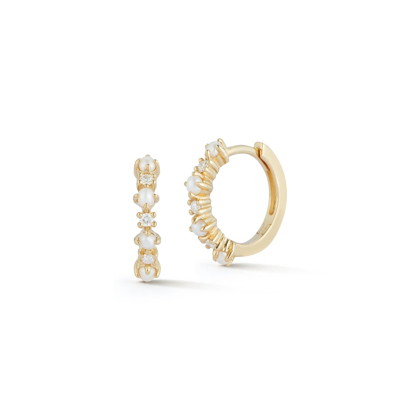 Pearl and Diamond Huggie Earrings in 14kt Gold