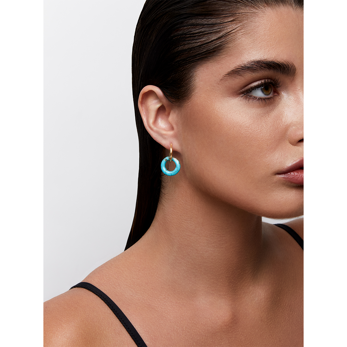 Turquoise Donut Hoop Earrings in 14kt Gold