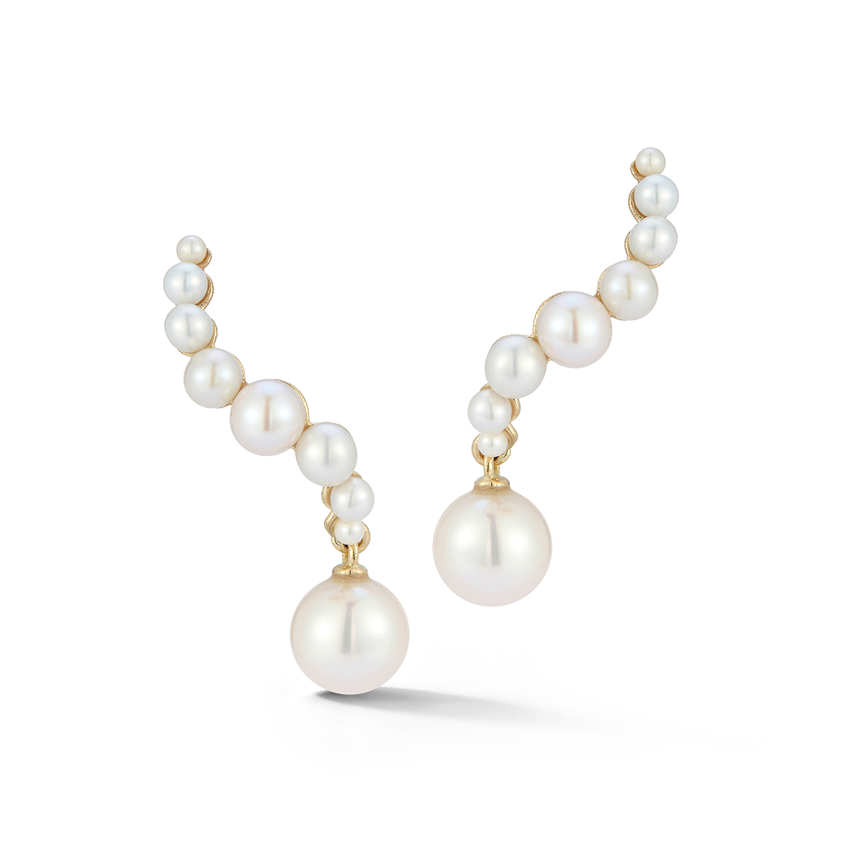 Pearl Curve Drop Earrings in 14kt Gold