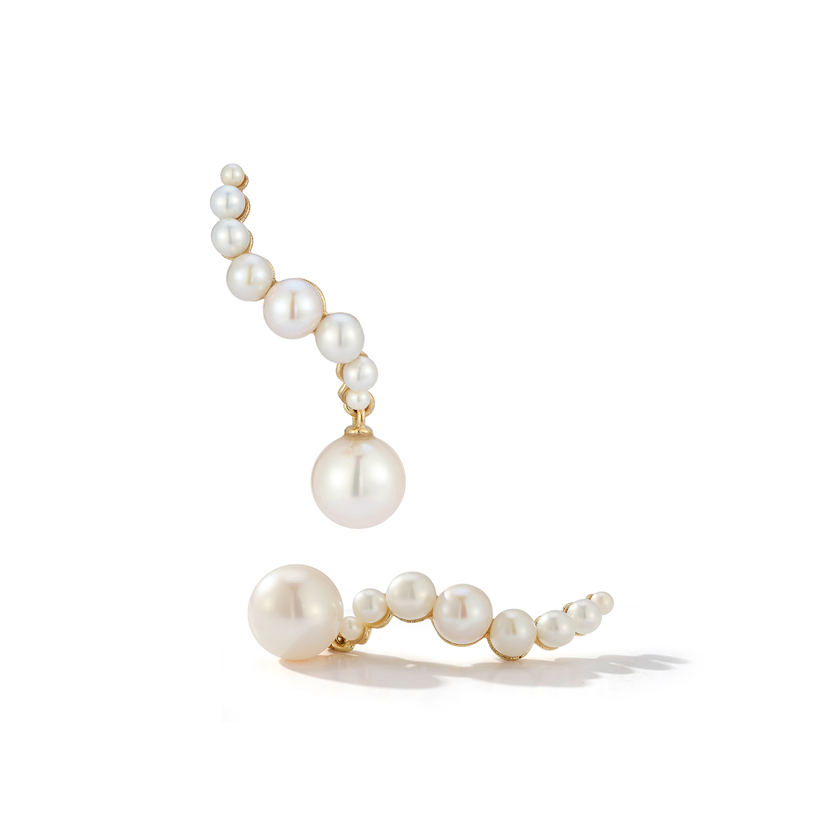 Pearl Curve Drop Earrings in 14kt Gold