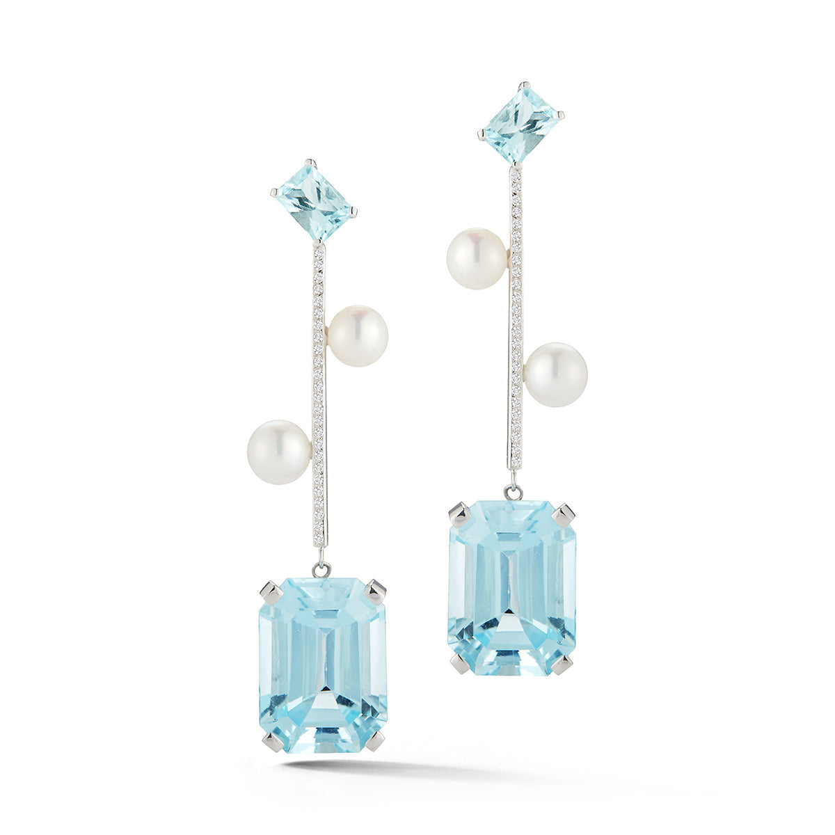 Aquamarine Blue Topaz Pearl Statement Earring