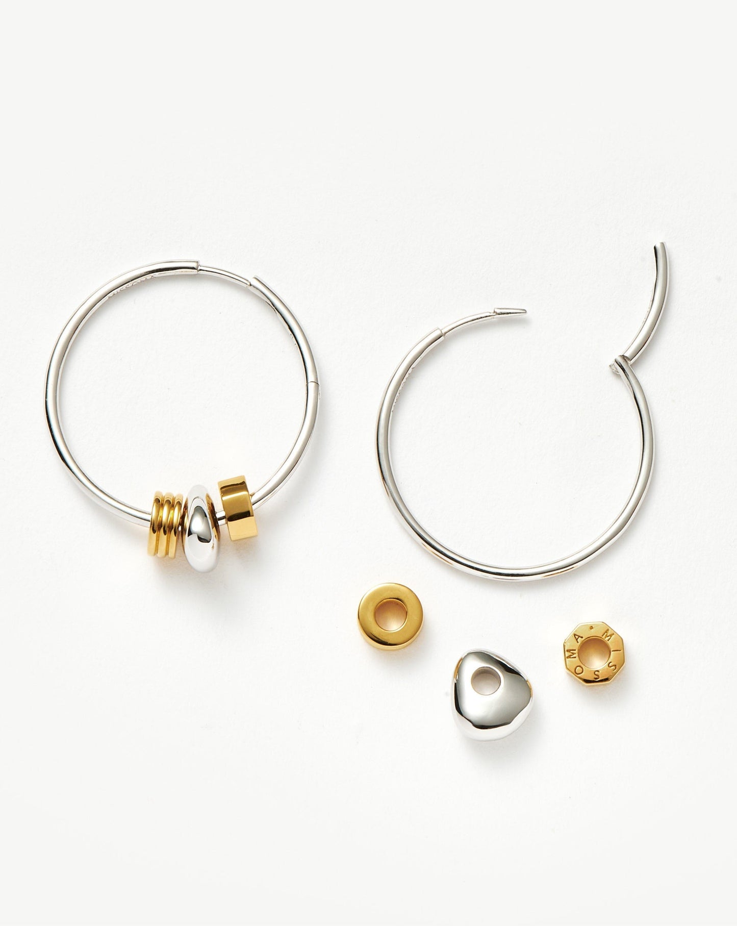 Beaded Medium Charm Hoop Earrings in Gold