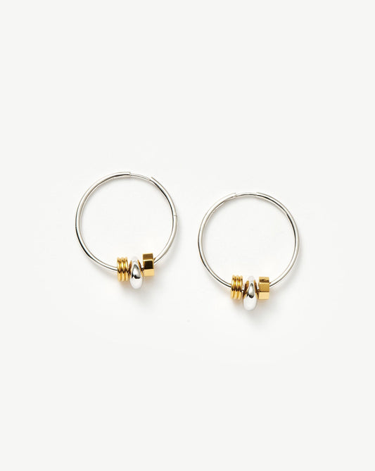 Beaded Medium Charm Hoop Earrings in Gold