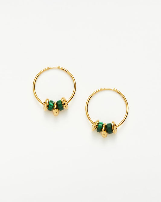 Beaded Charm Hoop Earrings in Gold Vermeil