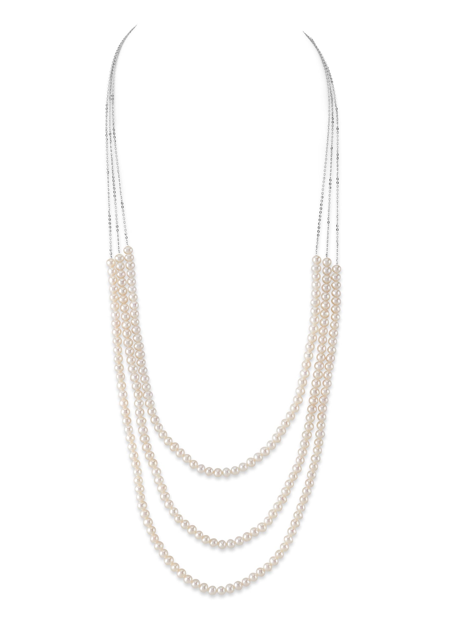 14K Gold Triple Freshwater Pearl Chain Necklace