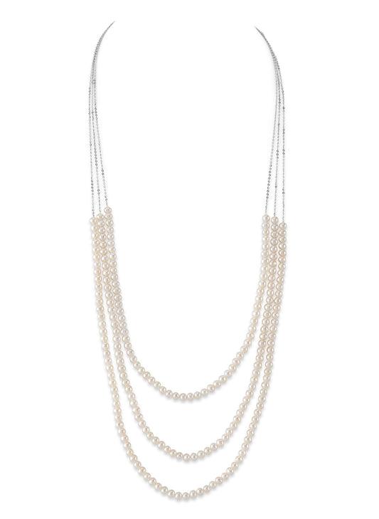 14K Gold Triple Freshwater Pearl Chain Necklace