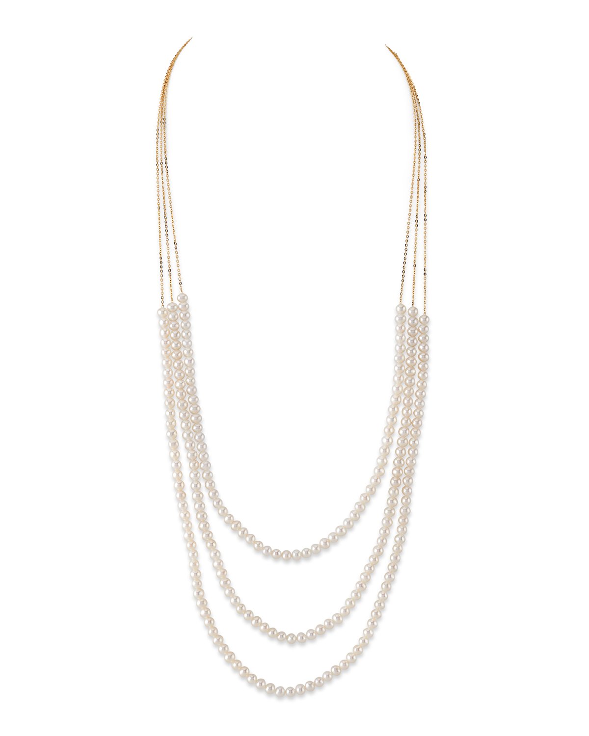 14K Gold Triple Freshwater Pearl Chain Necklace