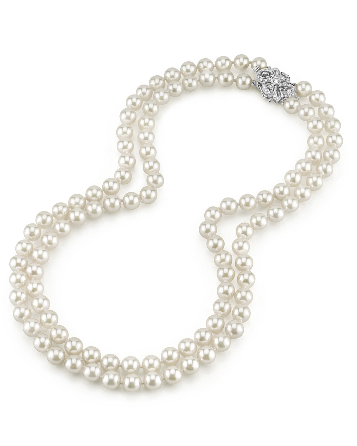 Double Strand White Pearl Necklace in Akoya Style