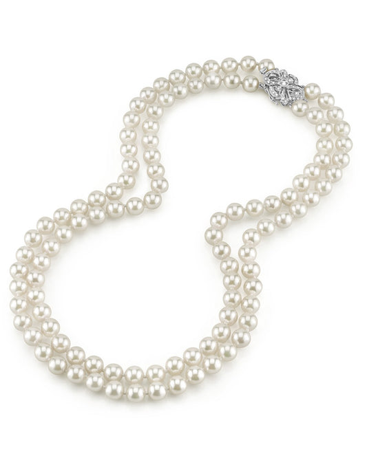 White Pearl Double Strand Necklace in Akoya Style