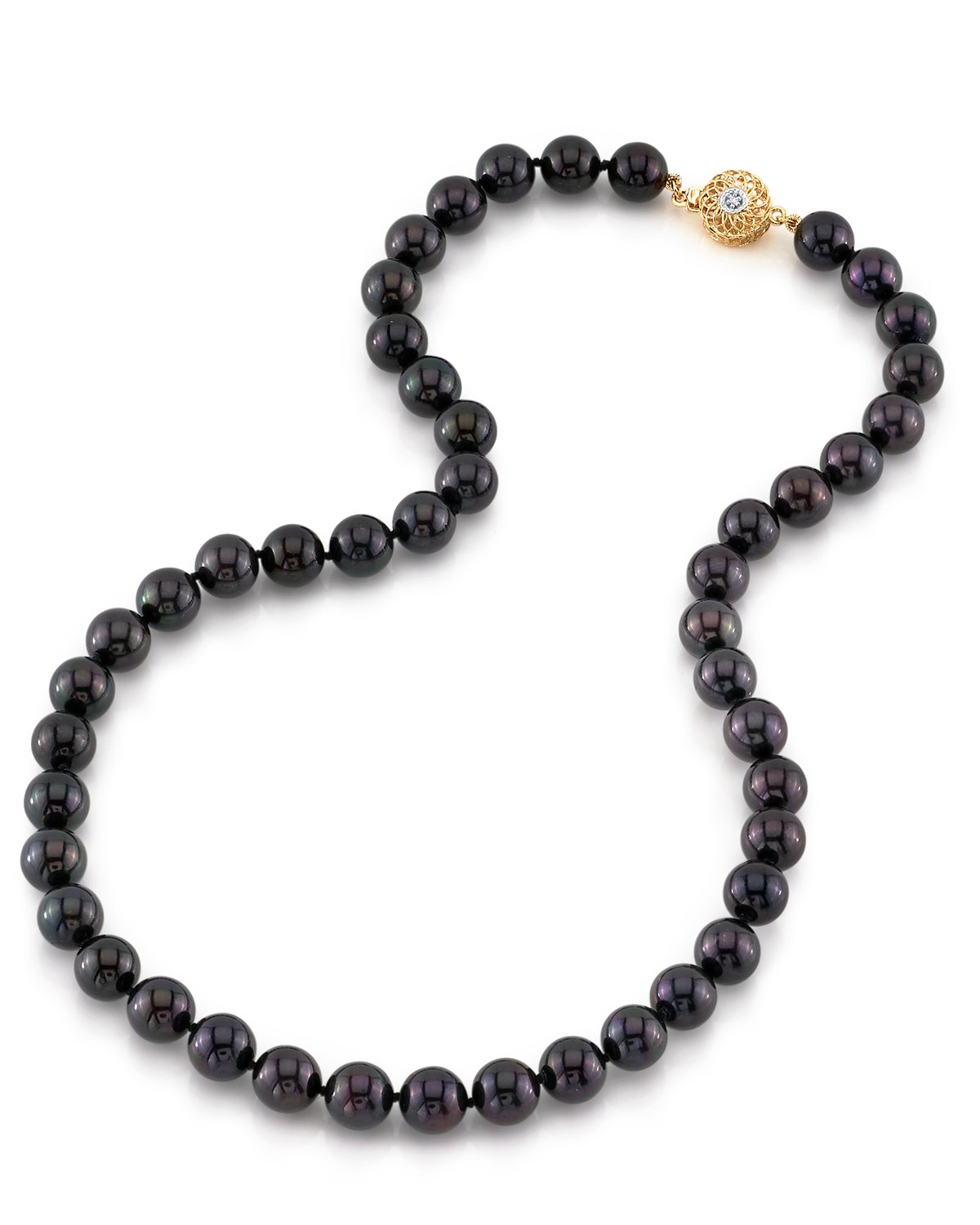 Black Japanese Akoya Pearl Necklace 8.5 to 9 Millimeter