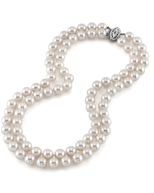 Double Strand White Pearl Necklace 9.0-9.5mm