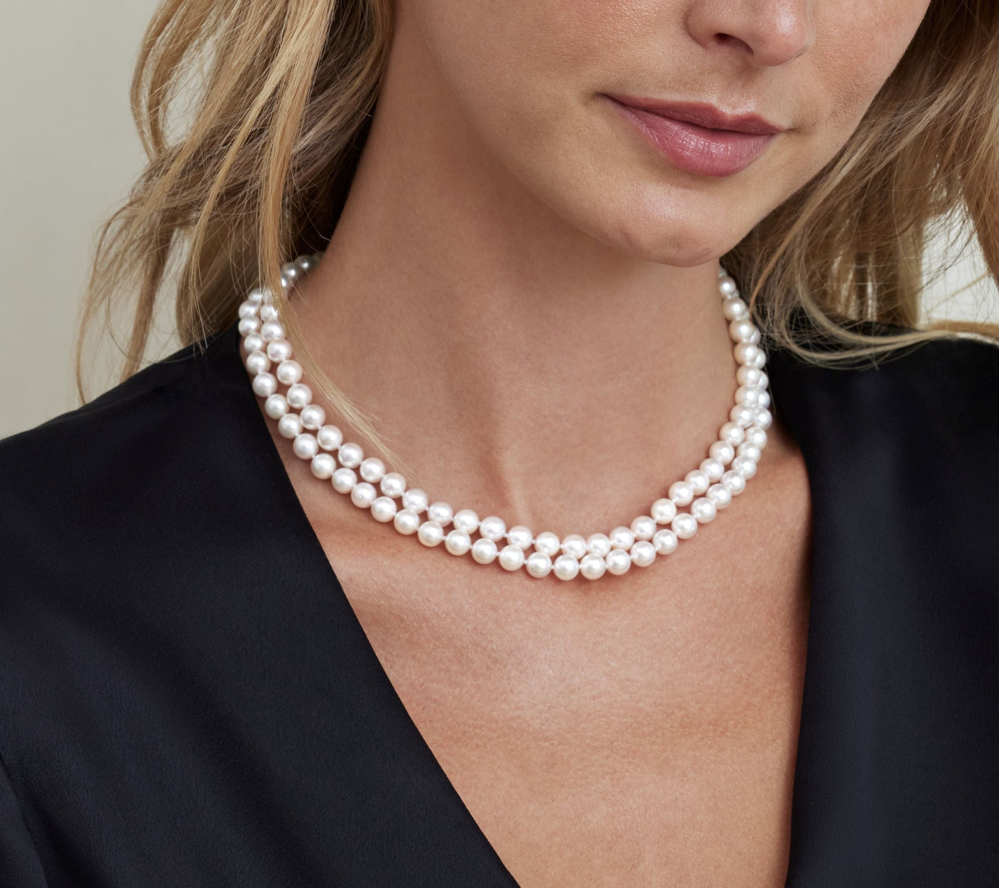 Double Strand White Pearl Necklace in Akoya Style