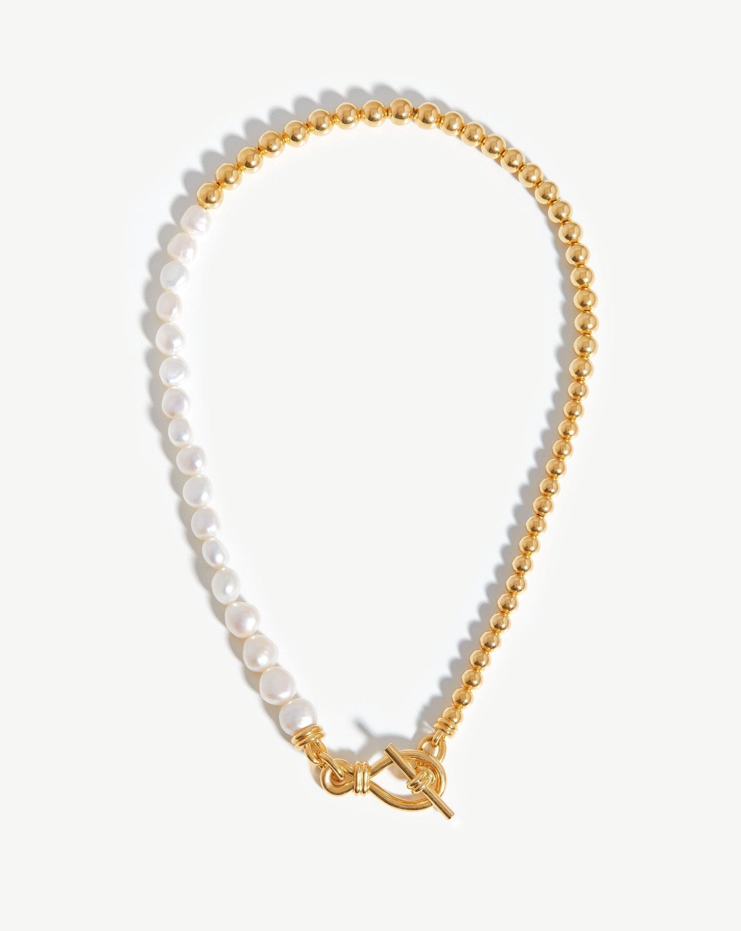 Elegant Baroque Pearl T-Bar Necklace in Gold Plated