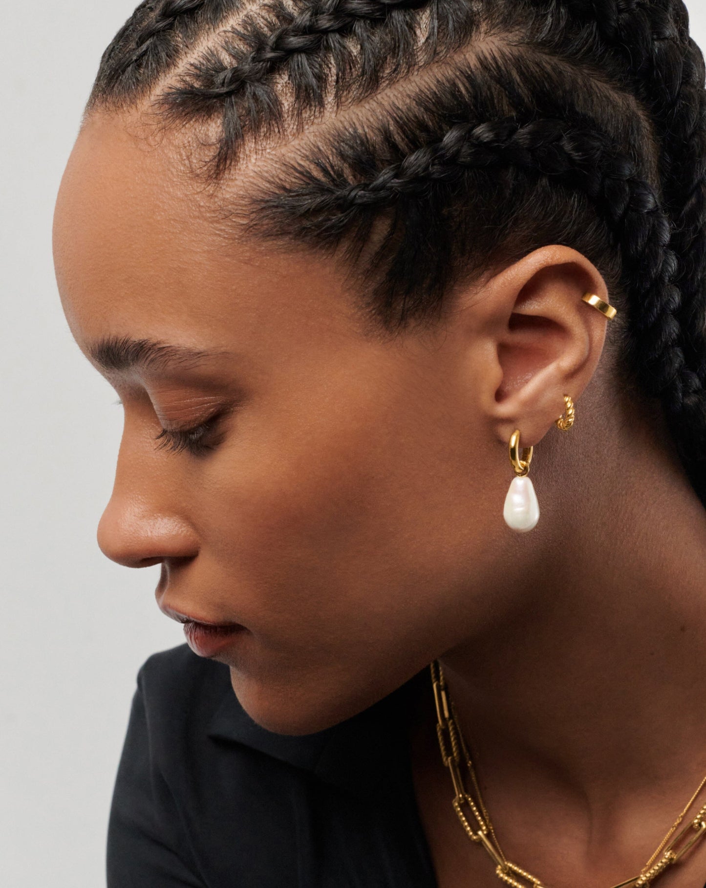 Baroque Pearl Drop Mini Hoop Earrings in Gold Vermeil