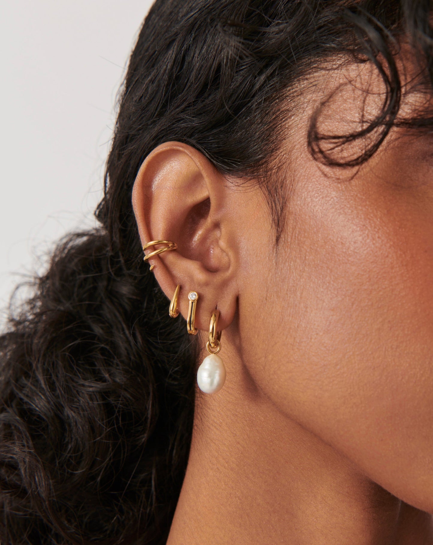 Baroque Pearl Drop Mini Hoop Earrings