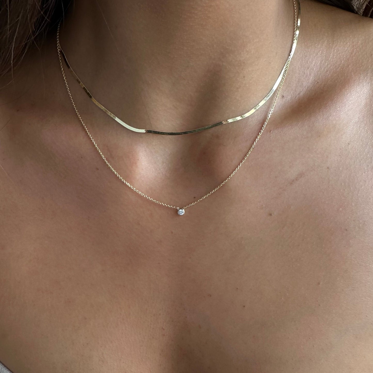 Dainty Herringbone and Diamond Necklace Set