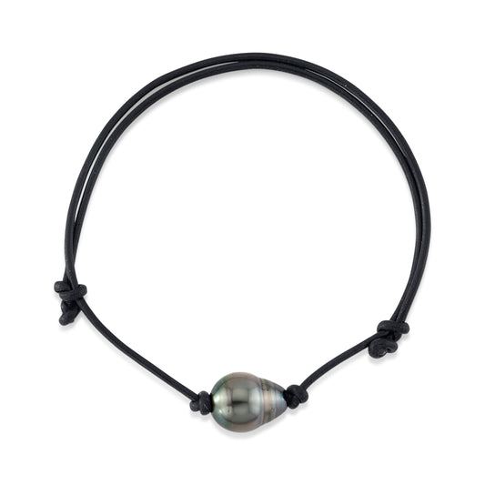 Tahitian Baroque Pearl Adjustable Leather Bracelet