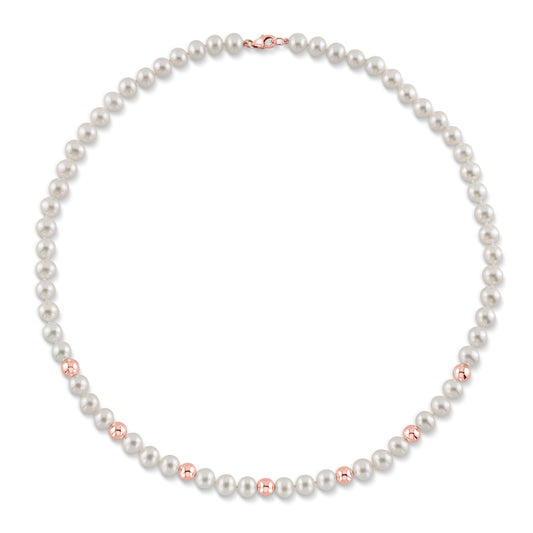 White Freshwater and Rose Gold Cultured Pearl Necklace