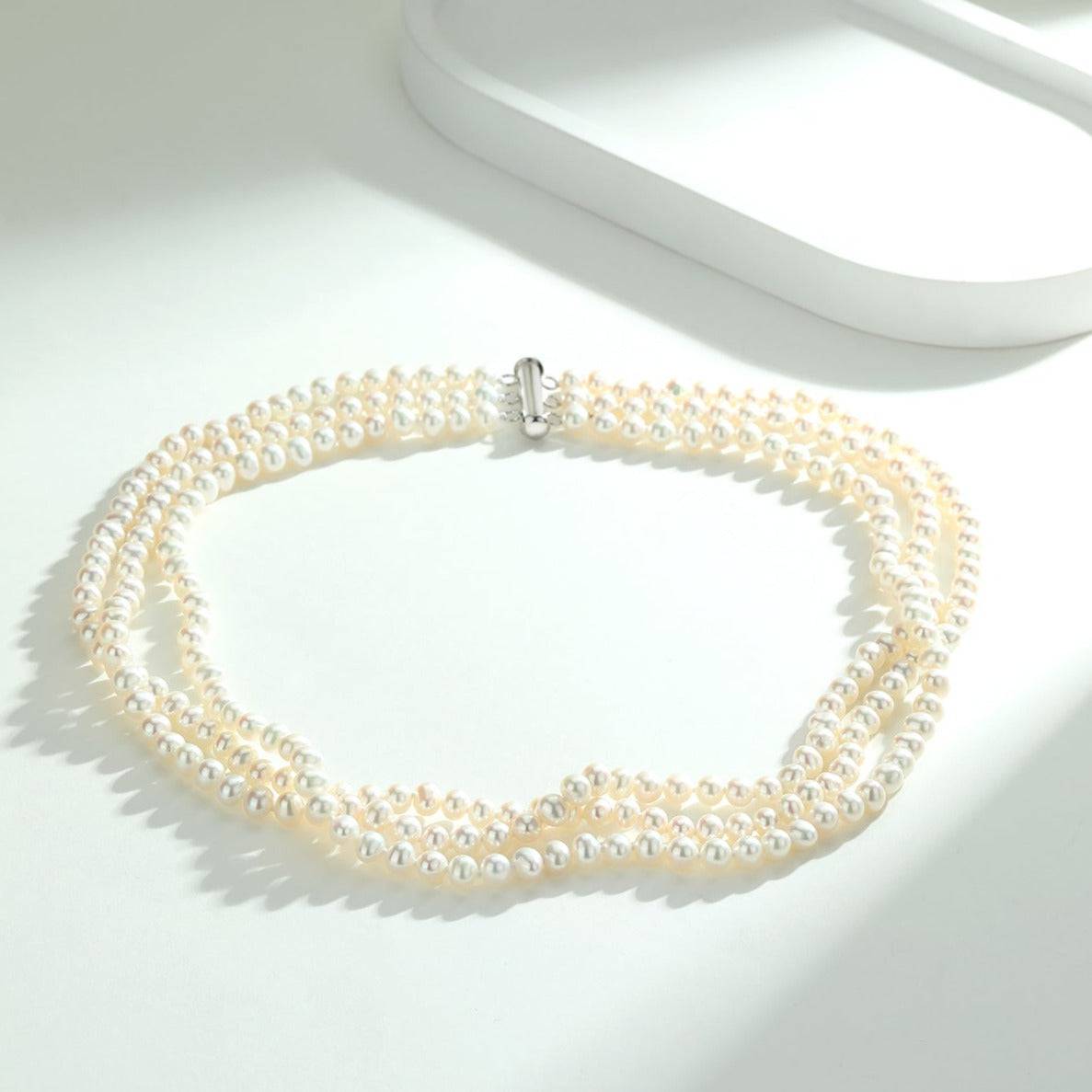 Triple Strand Freshwater Pearls Necklace and Bracelet Set