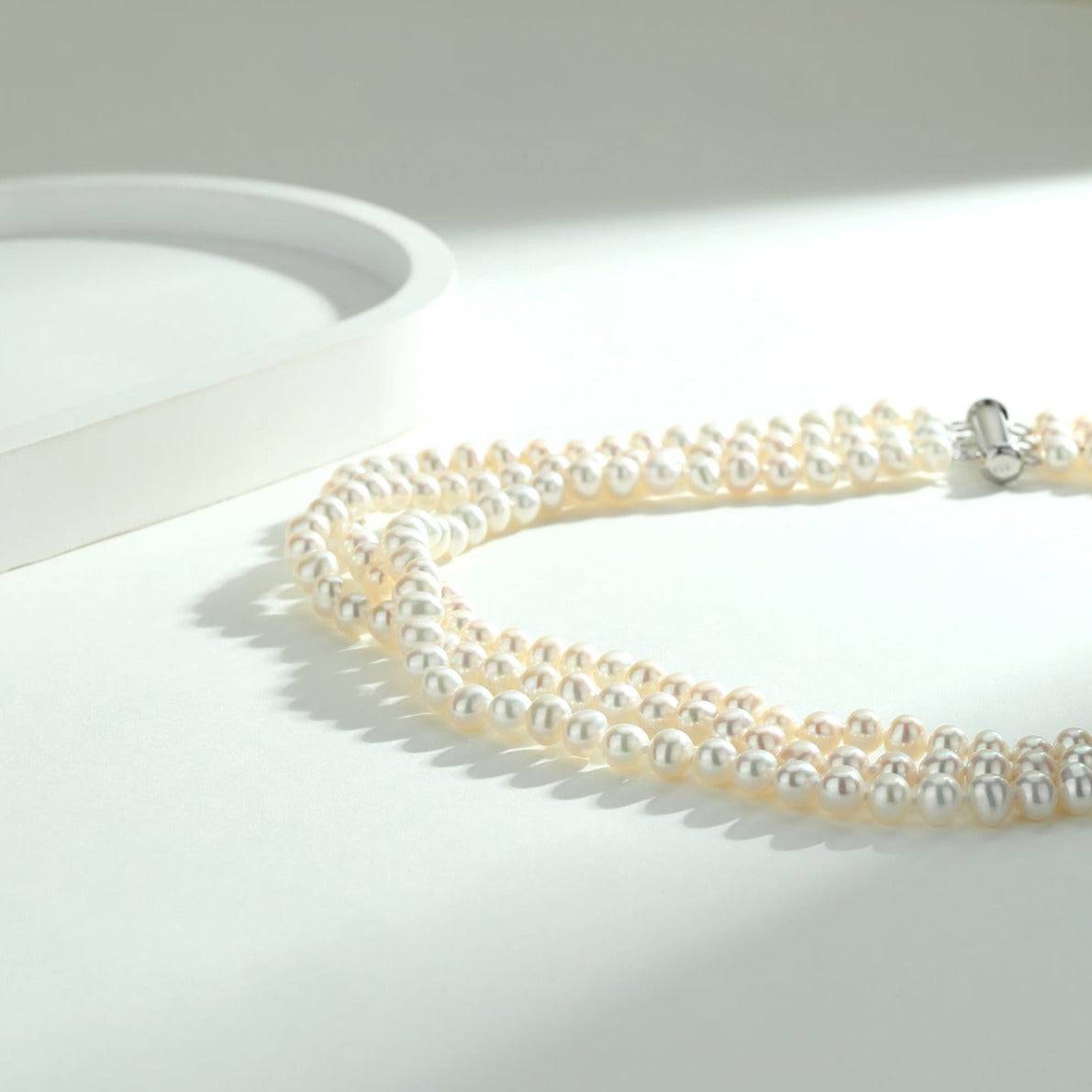 Triple Strand Freshwater Pearls Necklace and Bracelet Set