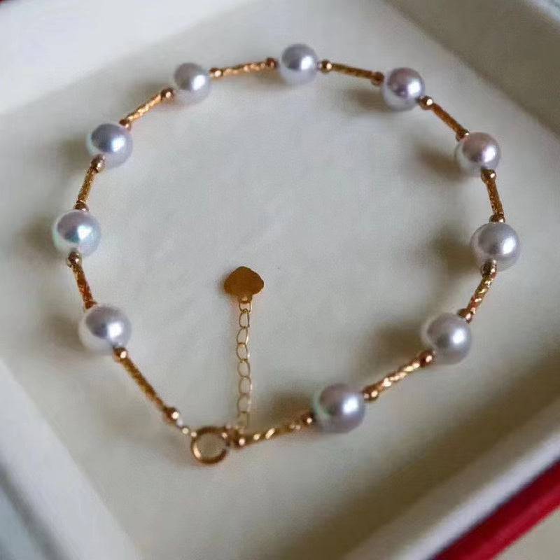 Blue Pearl Tincup Bracelet in Silver and Gold