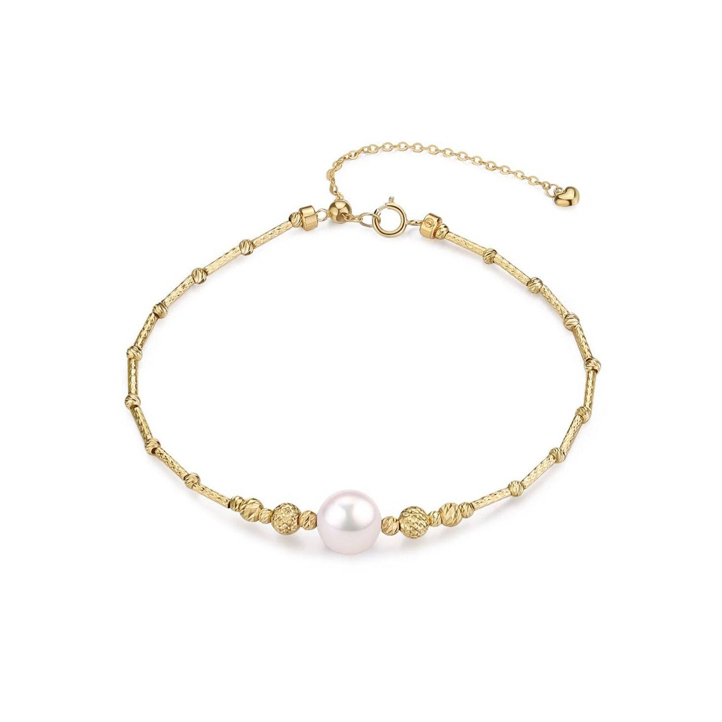 Freshwater Pearl Beaded Bracelet with Gold Tubes