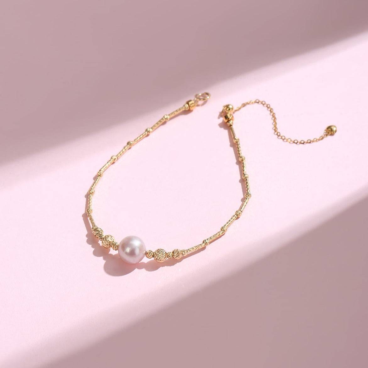 Freshwater Pearl Beaded Bracelet with Gold Tubes