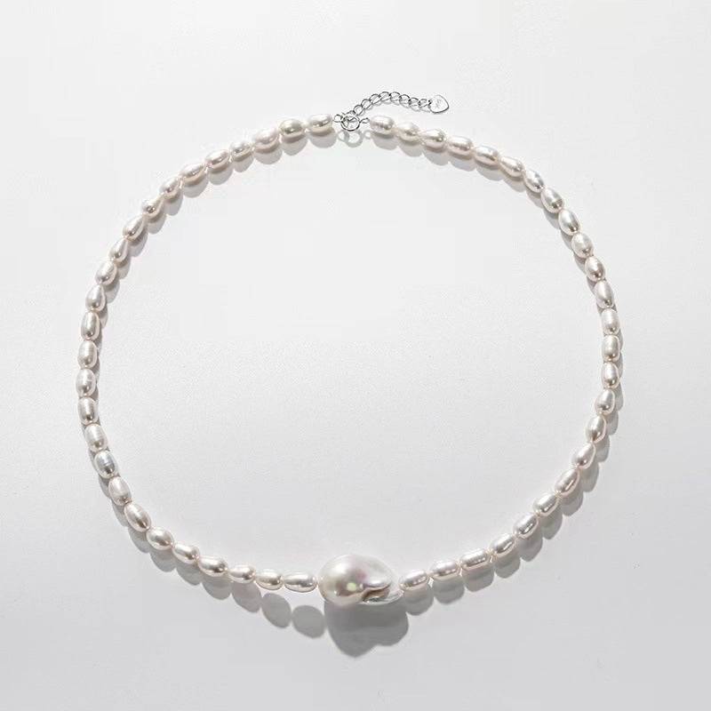 Baroque and Rice Pearl Necklace Bracelet Set