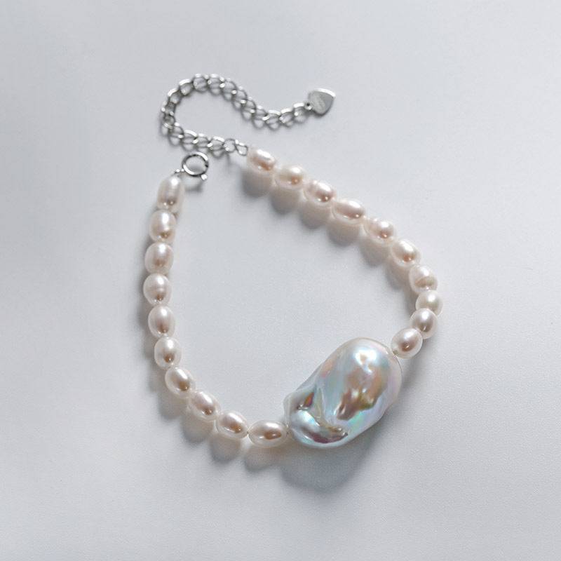 Baroque and Rice Pearl Necklace Bracelet Set