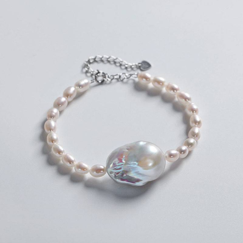 Baroque and Rice Pearl Necklace Bracelet Set