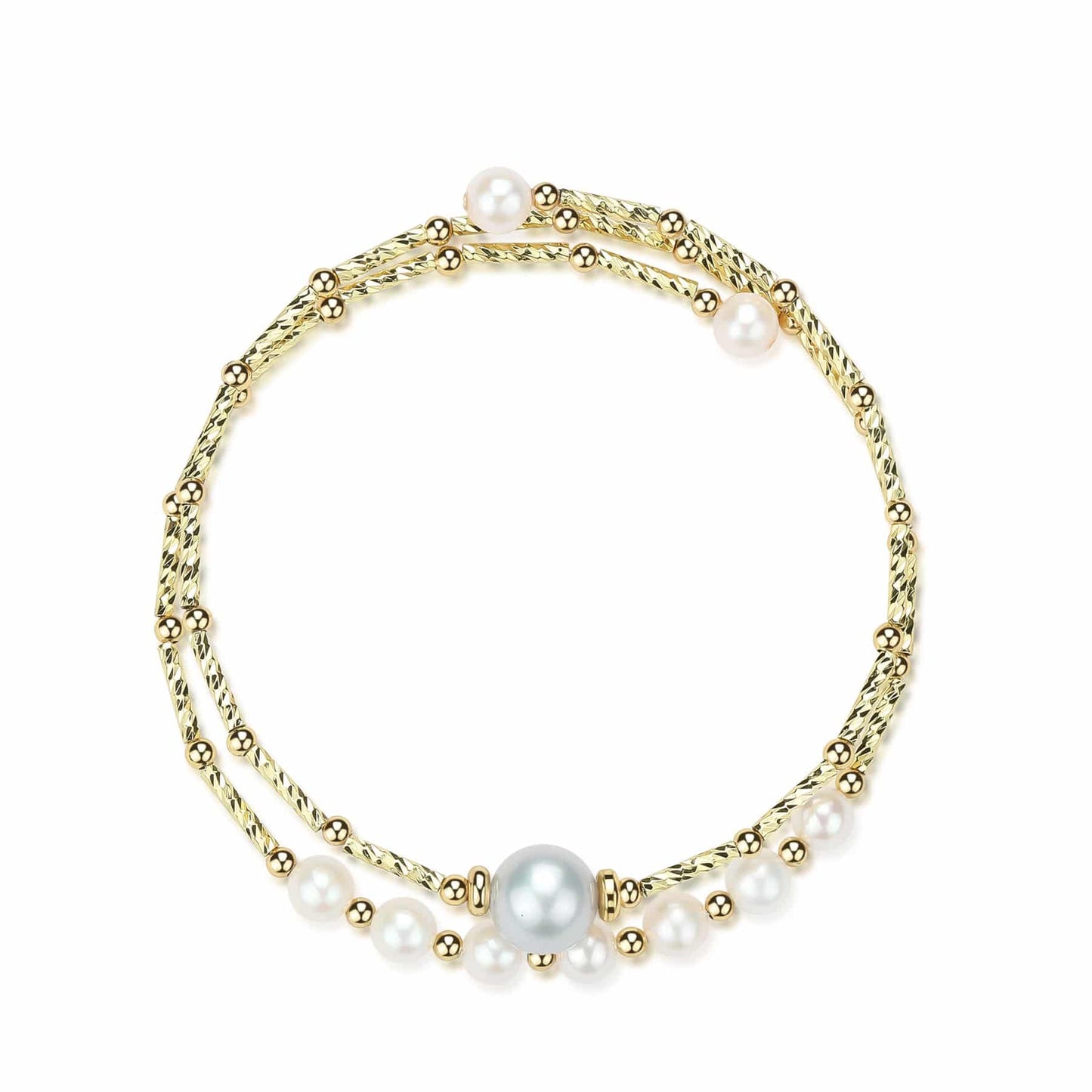 Grey Freshwater Pearl Dual-Layer Gold Beaded Bracelet