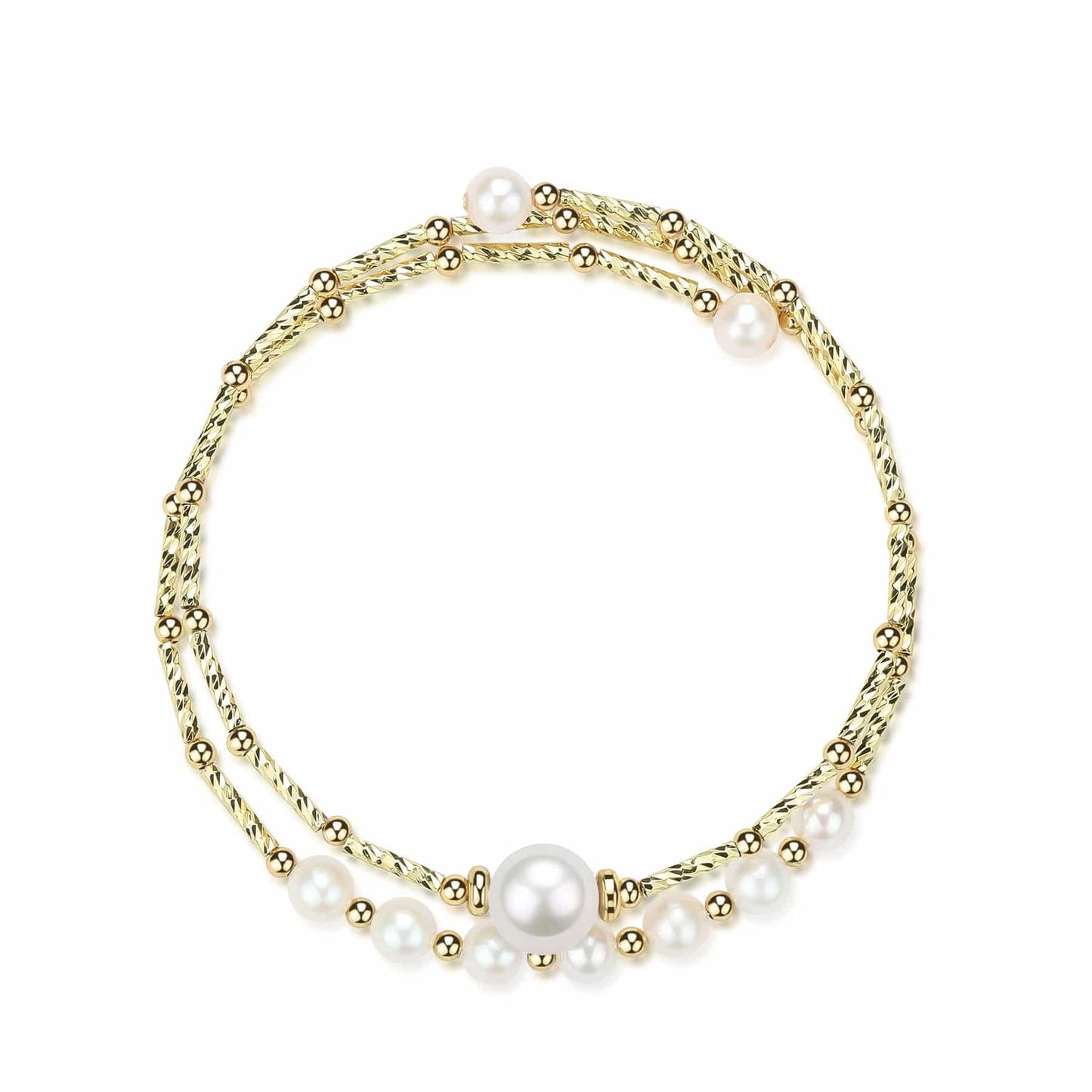 Gold Beaded Dual-Layer Freshwater Pearl Bracelet