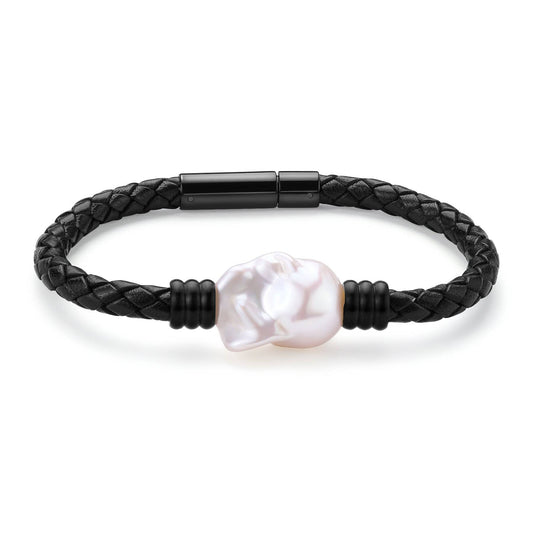 Baroque Pearl Leather Bracelet Stainless Steel