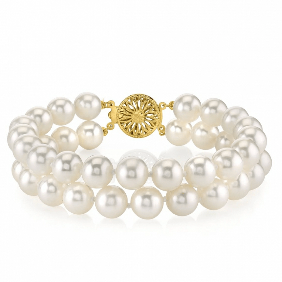 Double White Freshwater Pearl Bracelet 7.5-8.0mm