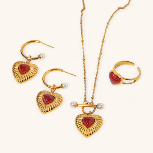 Red Agate Heart Jewelry Collection Set