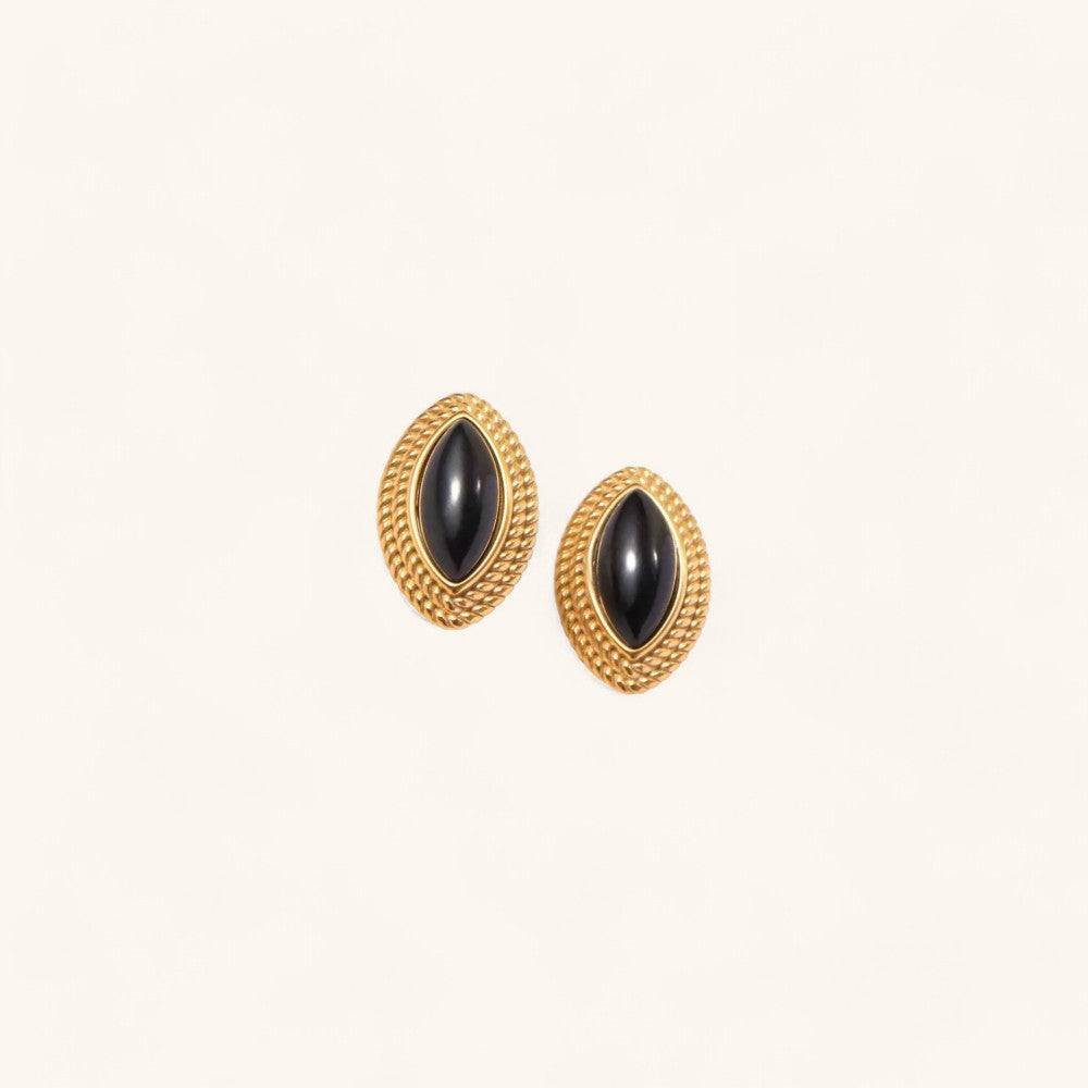 Geometric Vintage Onyx Stud Earrings