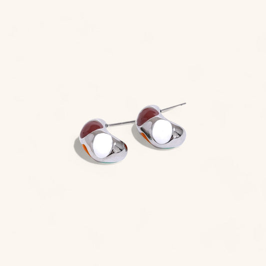 Colorful Enamel Half-Hoop Stud Earrings