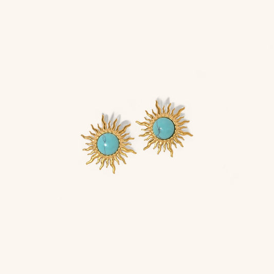 Turquoise Sunflower Ear Clips in Gold