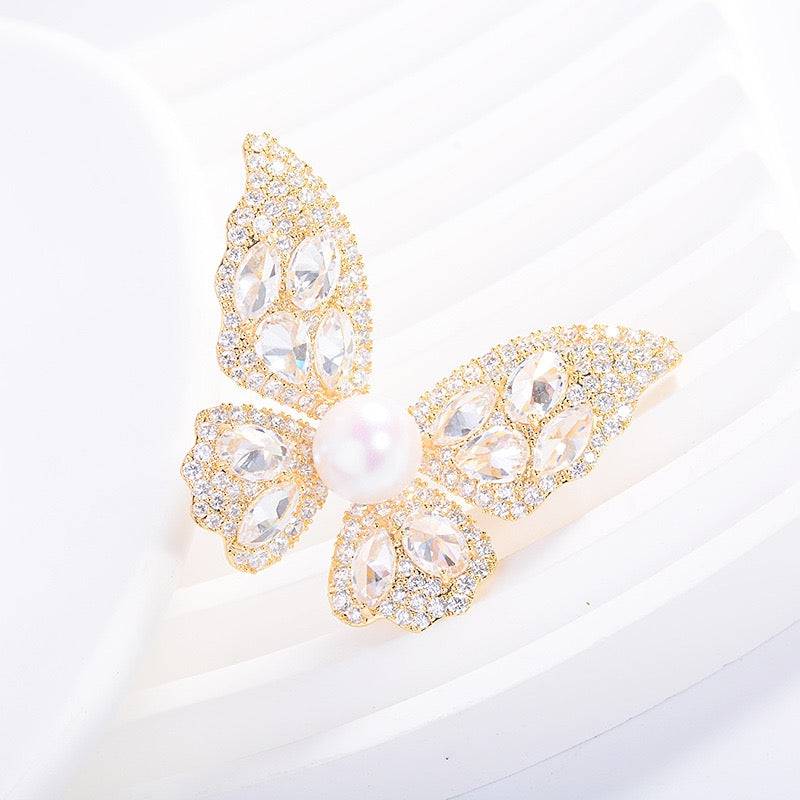 Butterfly Brooch with Pearl and Cubic Zirconia