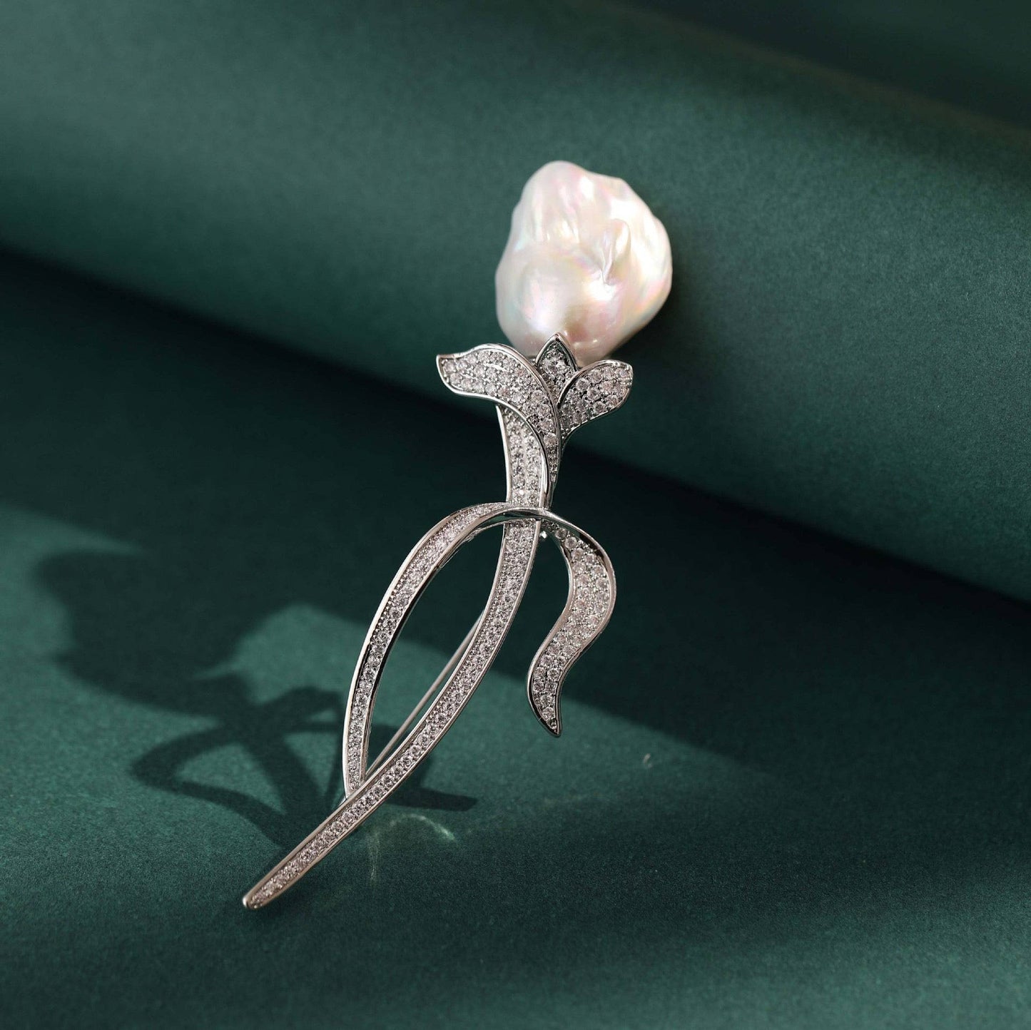 Baroque Pearl and CZ Tulip Brooch