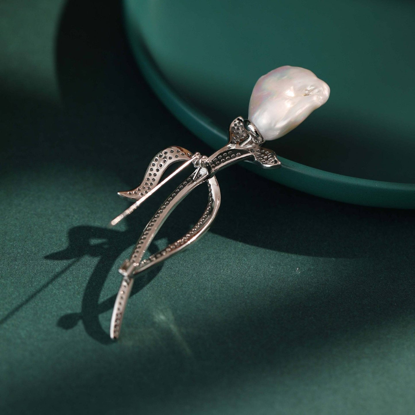 Baroque Pearl and CZ Tulip Brooch