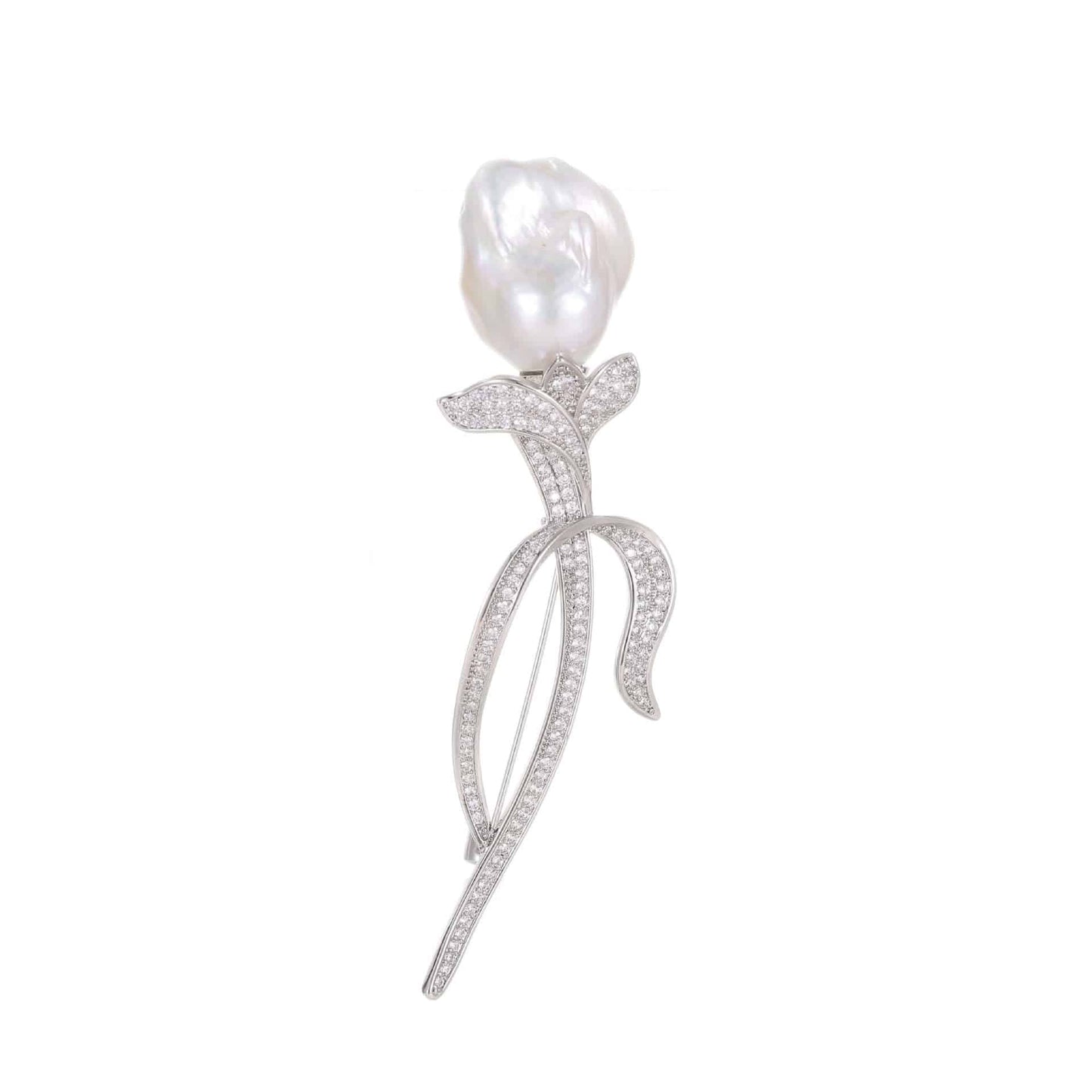 Baroque Pearl and CZ Tulip Brooch